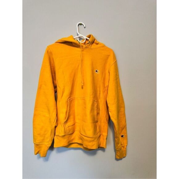 Champion Hoodie Yellow Sweater Pullover Fleece Logo Reverse Weave Size Small - Picture 1 of 4